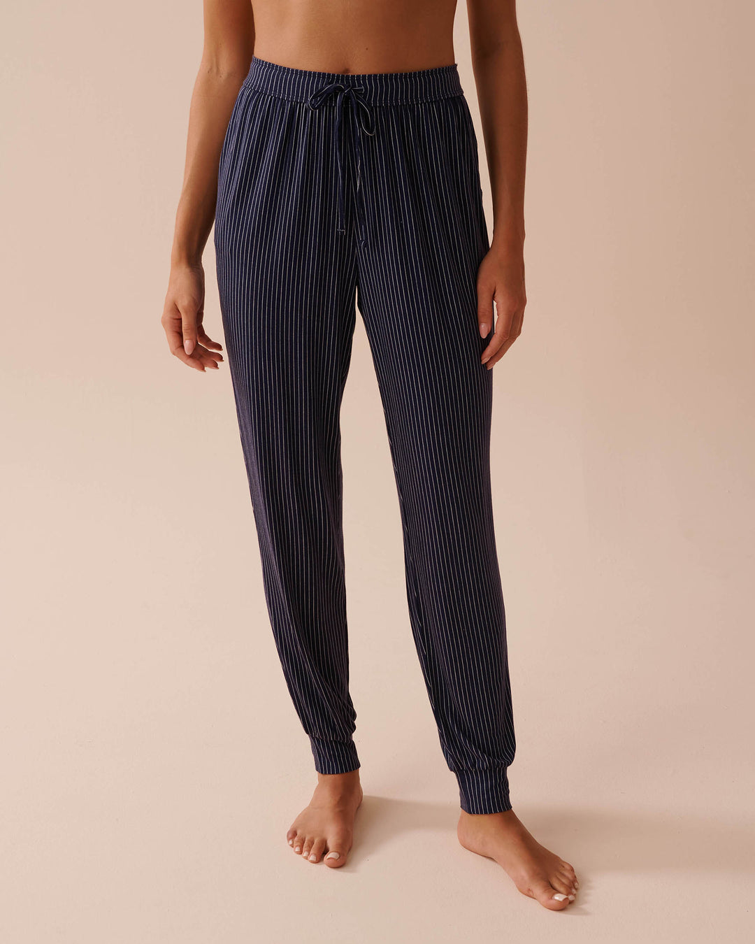 Soft Jersey Jogger Pajama Pants - White Navy Stripe