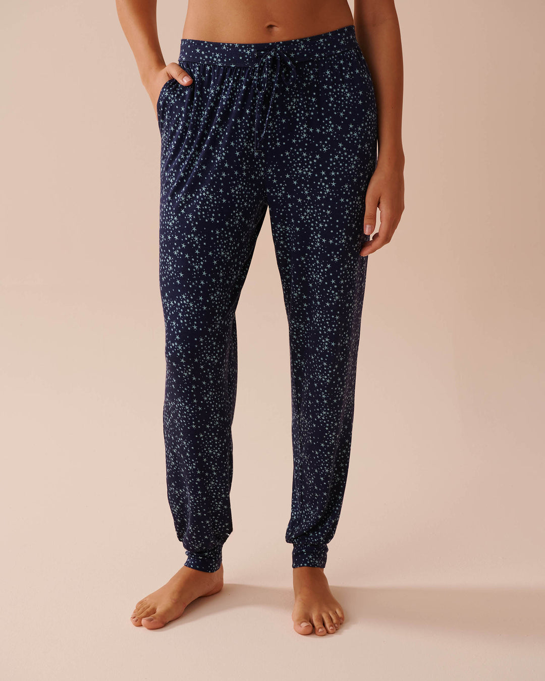Soft Jersey Jogger Pajama Pants - White Navy Stripe