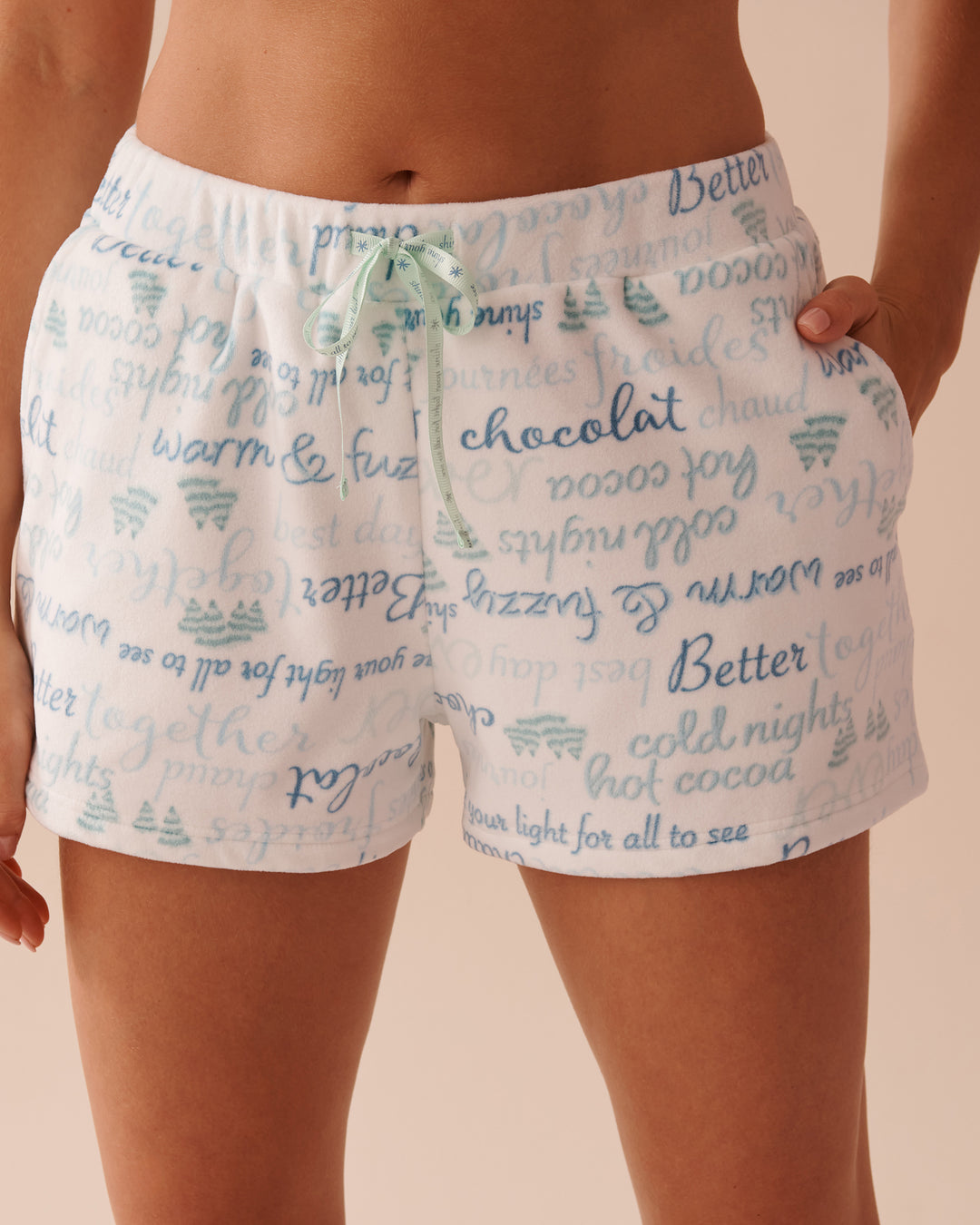 Winter Print Soft Velour Pajama Shorts - Cold Nights Wording
