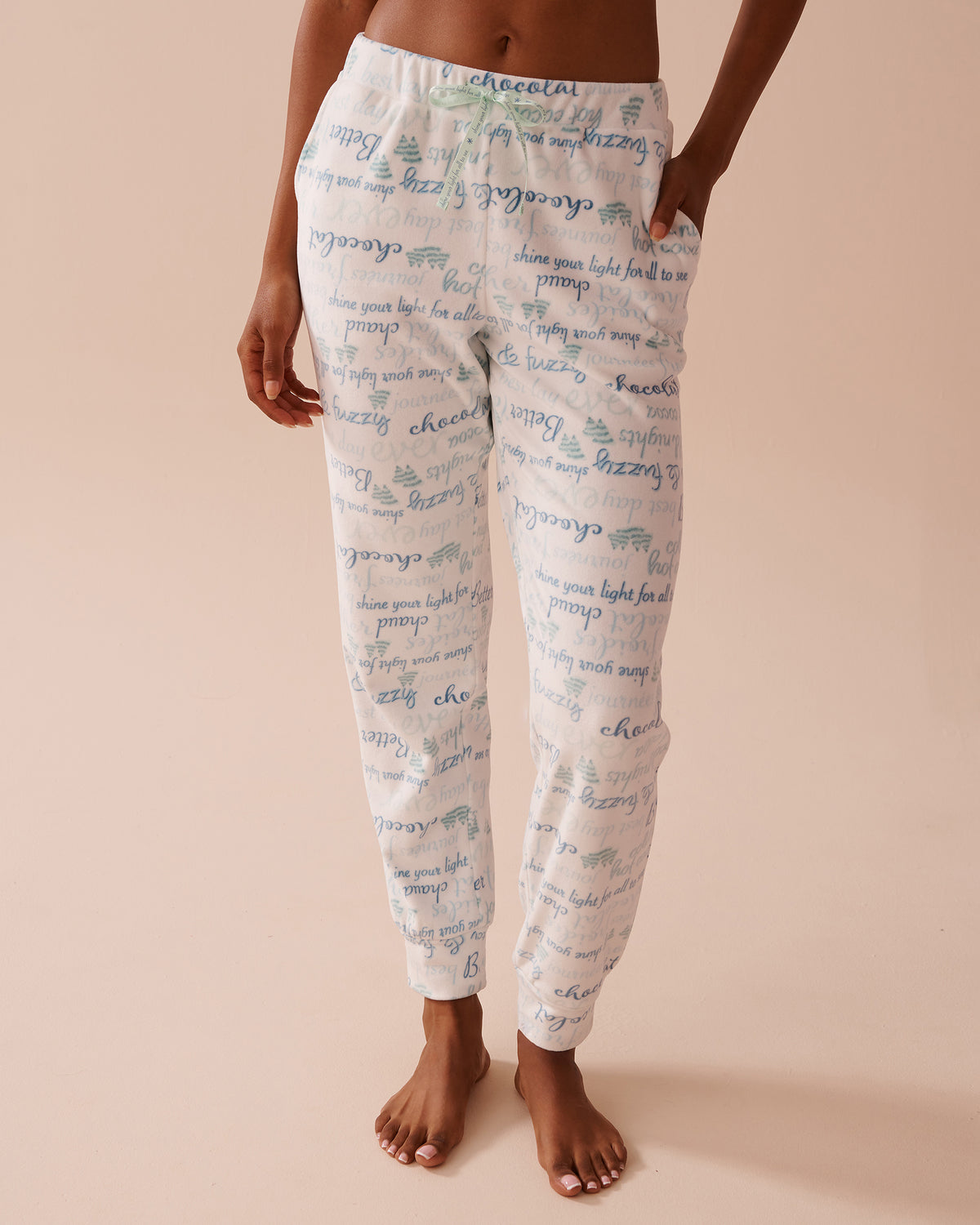 Winter Print Soft Velour Jogger Pajama Pants - Cold Nights Wording