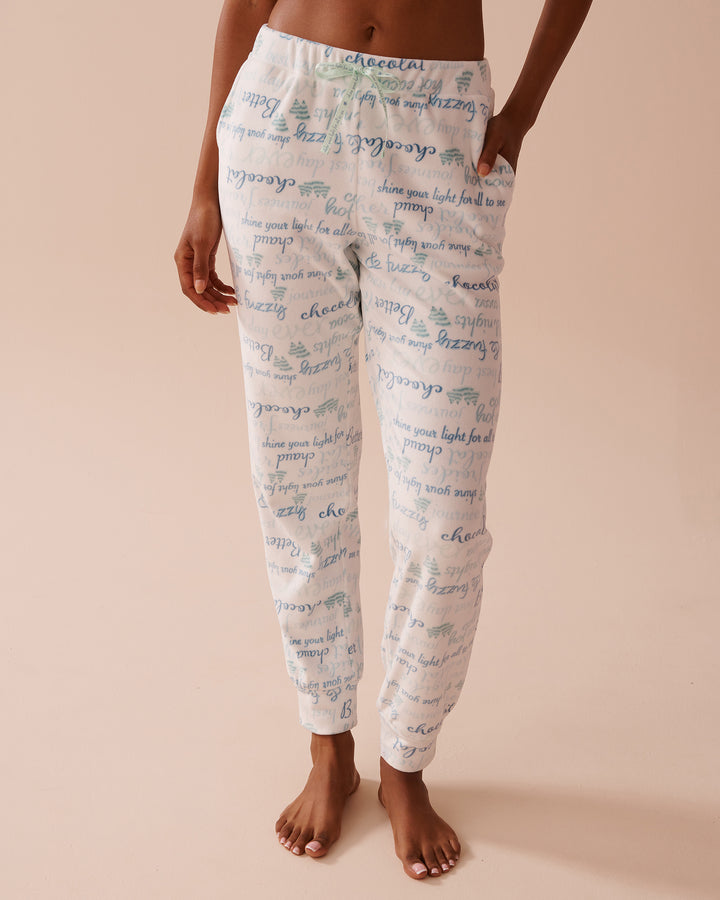 Winter Print Soft Velour Jogger Pajama Pants - Cold Nights Wording