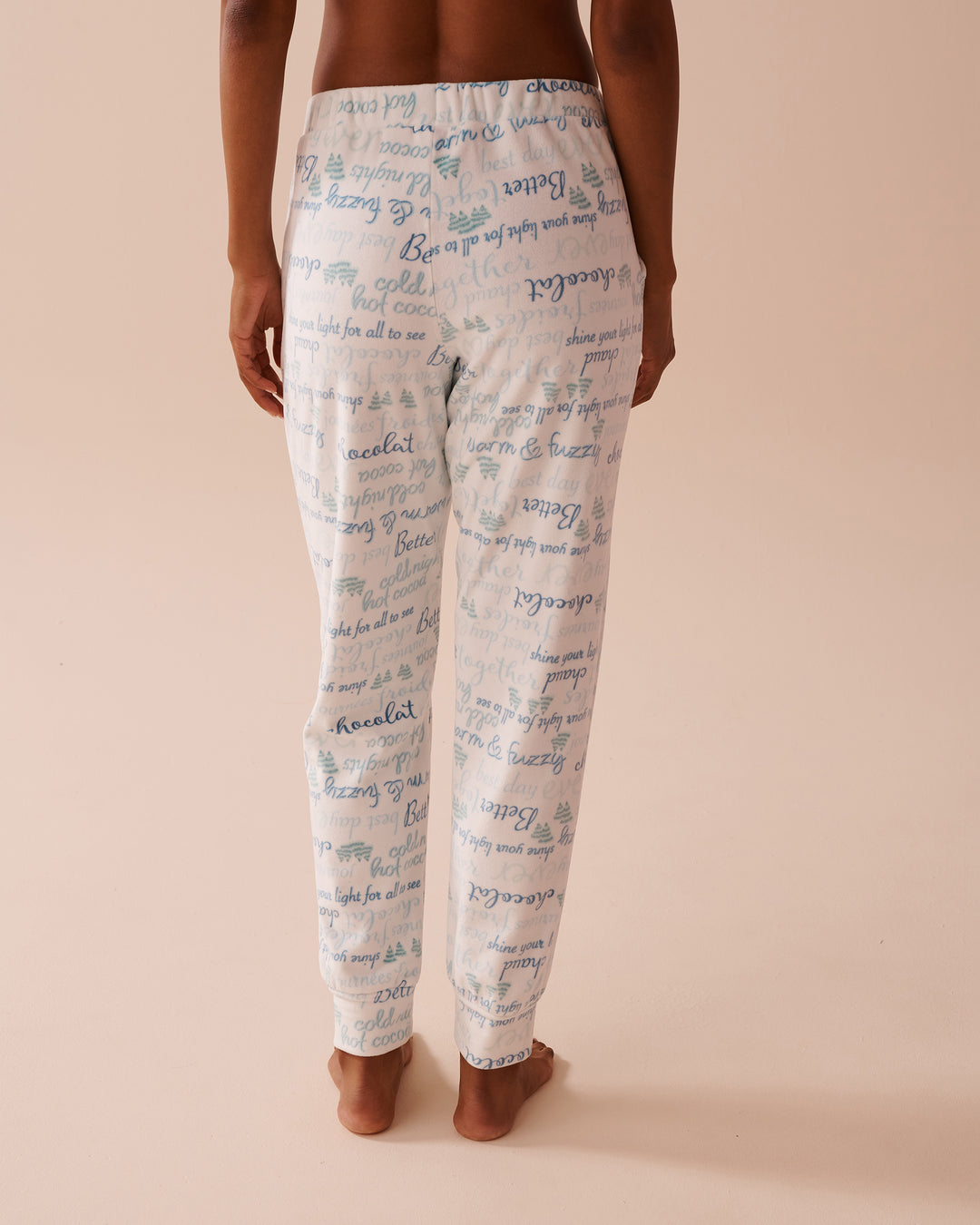 Winter Print Soft Velour Jogger Pajama Pants - Cold Nights Wording