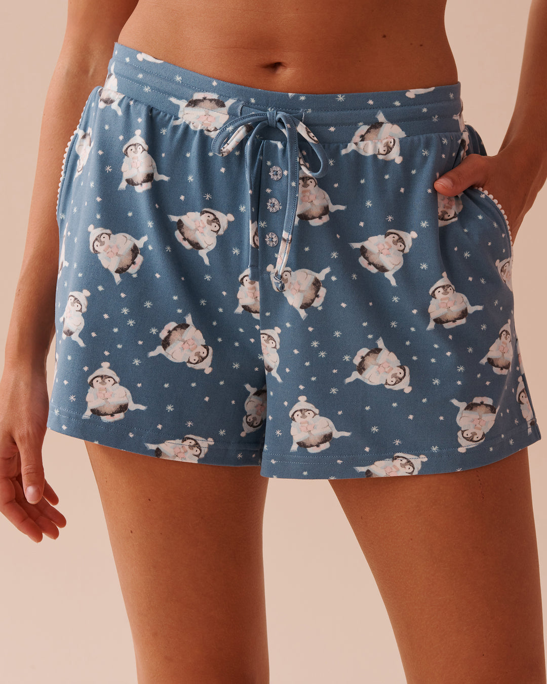 Penguin Print Super Soft Pajama Shorts - Blue Shadow Penguin