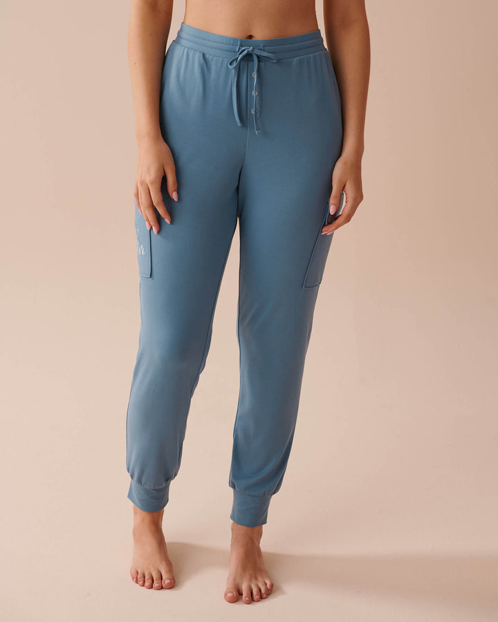 Holiday Print Super Soft Cargo Pajama Pants - Blue Shadow