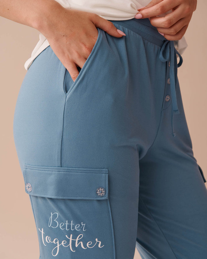 Holiday Print Super Soft Cargo Pajama Pants - Blue Shadow