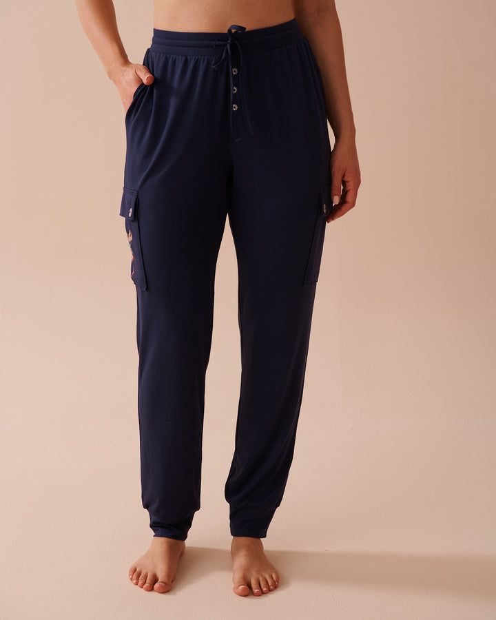 Moose Print Super Soft Cargo Pajama Pants - Evening Blue