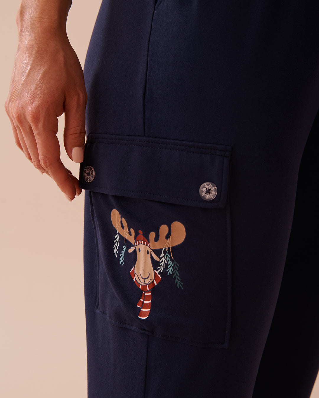 Moose Print Super Soft Cargo Pajama Pants - Evening Blue