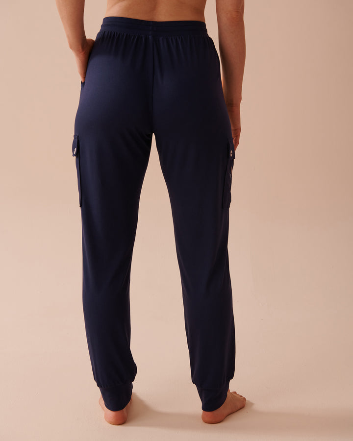 Moose Print Super Soft Cargo Pajama Pants - Evening Blue