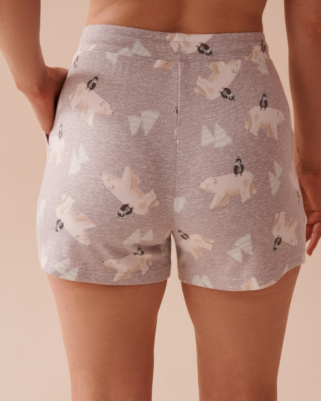 Polar Bear Print Recycled Fibers Pajama Shorts - Comfy Grey Polar Bear