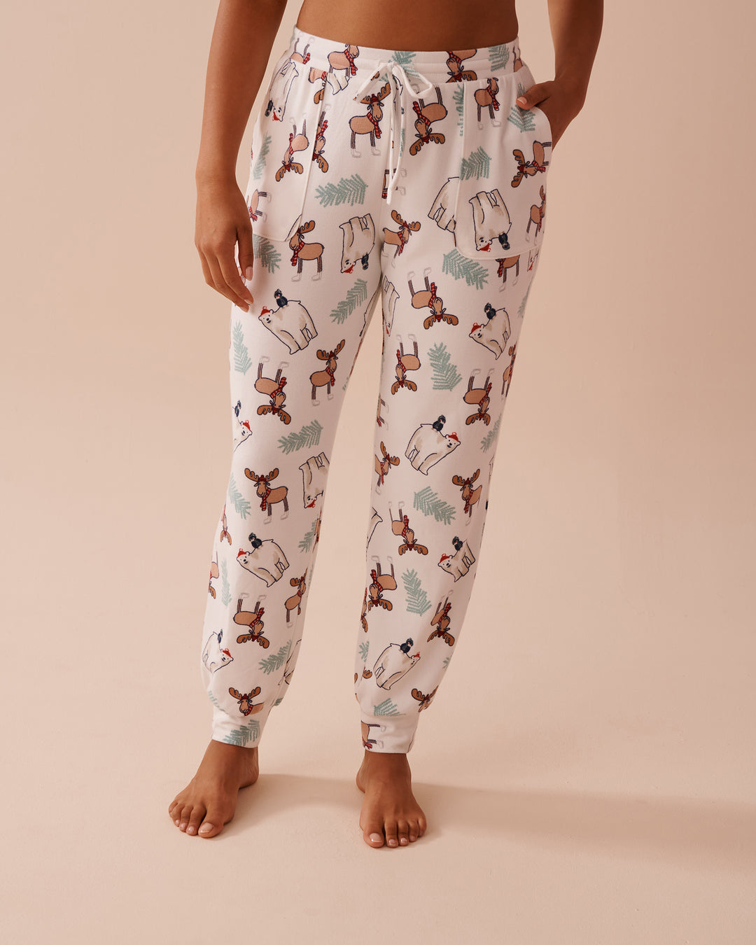 Animal Print Recycled Fibers Jogger Pajama Pants - Snow White Winter Friends