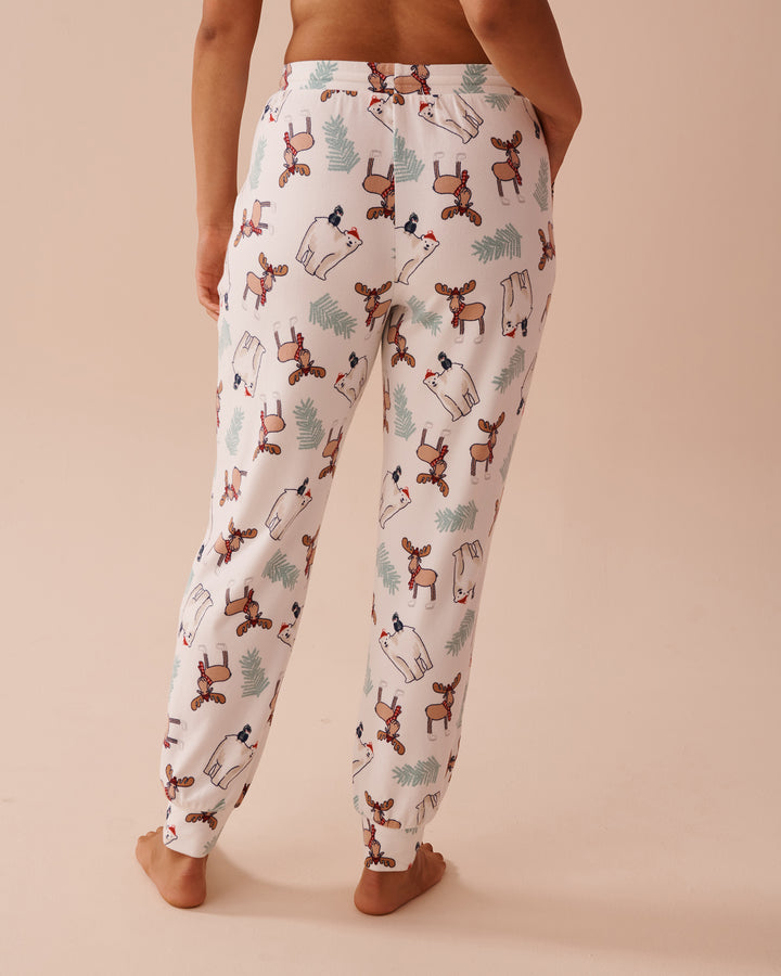 Animal Print Recycled Fibers Jogger Pajama Pants - Snow White Winter Friends