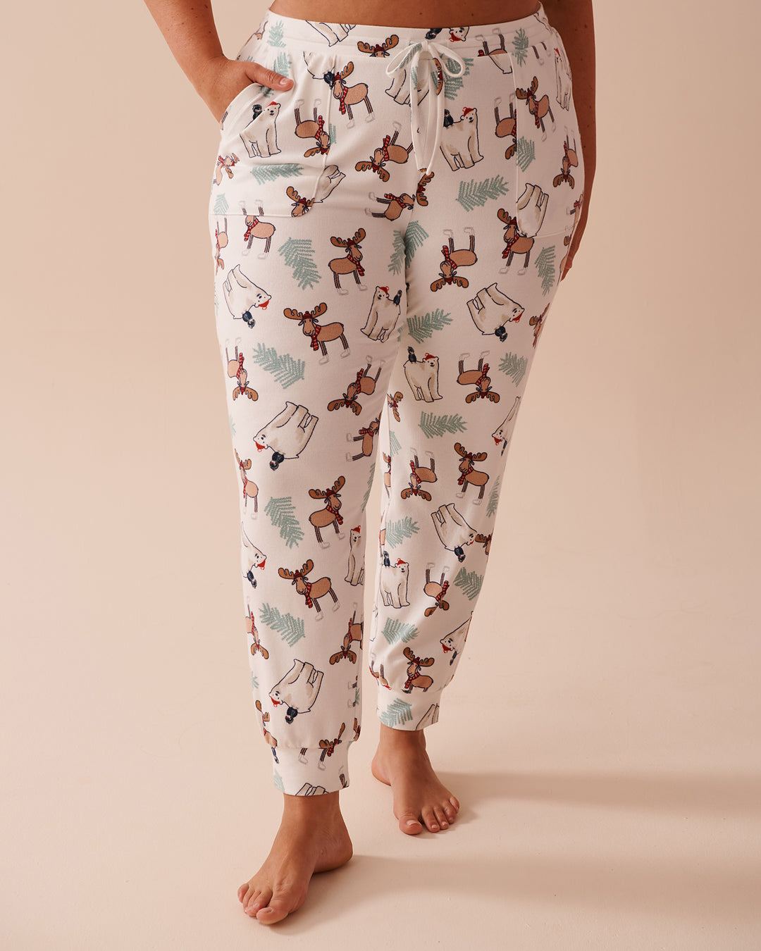 Animal Print Recycled Fibers Jogger Pajama Pants - Snow White Winter Friends