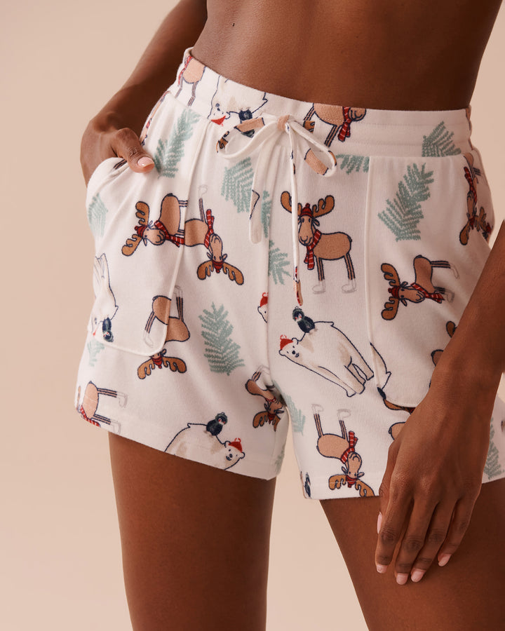 Animal Print Recycled Fibers Pajama Shorts - Snow White Winter Friends