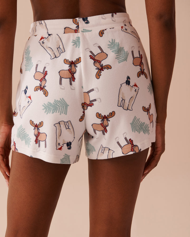 Animal Print Recycled Fibers Pajama Shorts - Snow White Winter Friends