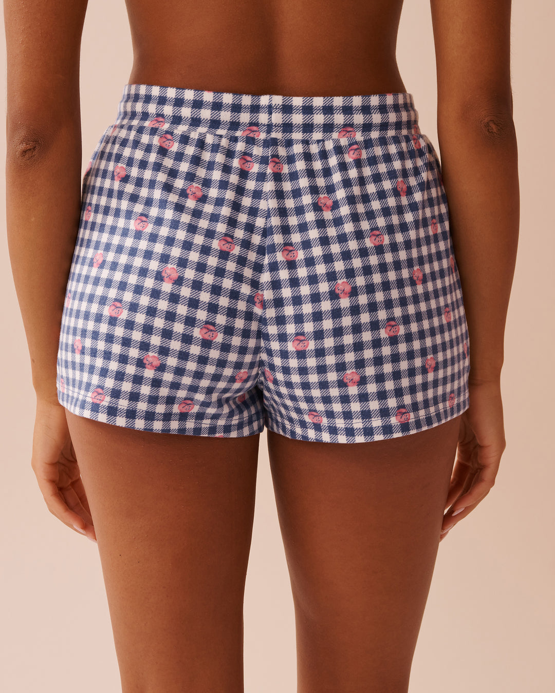Heart and Letter Print Recycled Fibers Pajama Shor - Gray Blue Gingham