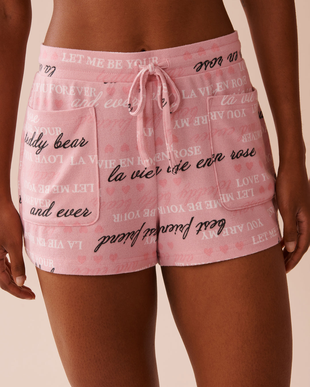 Heart and Letter Print Recycled Fibers Pajama Shor - Pink Nectar Wording