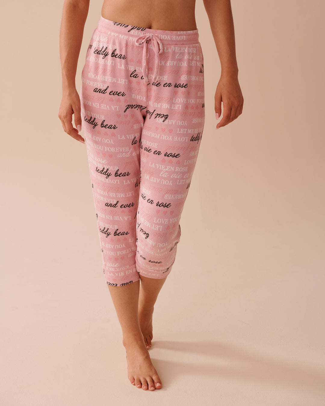 Heart and Letter Print Recycled Fibers Capris - Pink Nectar Wording