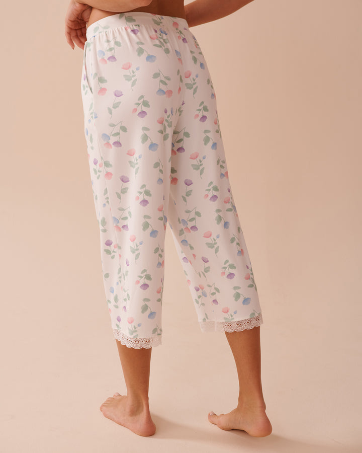 Tulip Print Super Soft Capris - Snow White Multi Floral