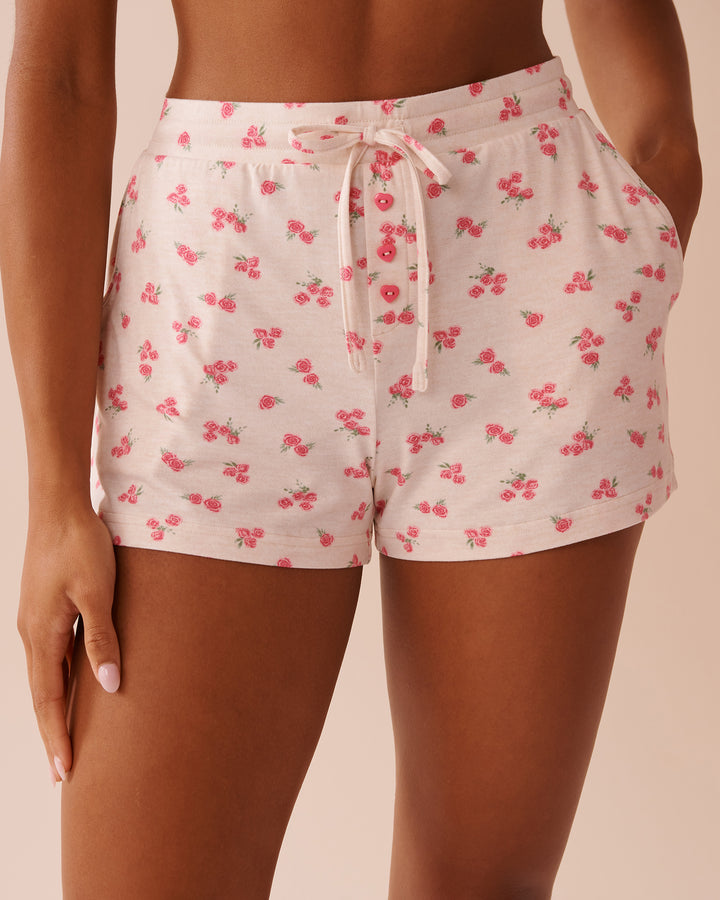 Rose Print Super Soft Shorts - Oatmeal Mix Roses