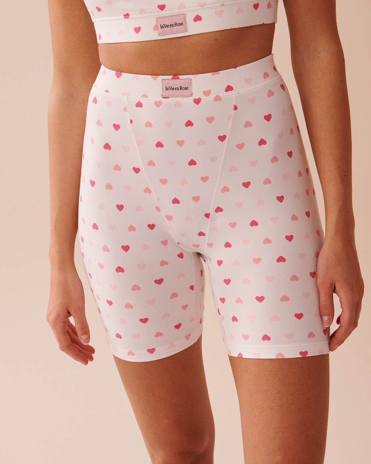 Heart Print Super Soft Biker Style Pajama Shorts - Snow White Hearts