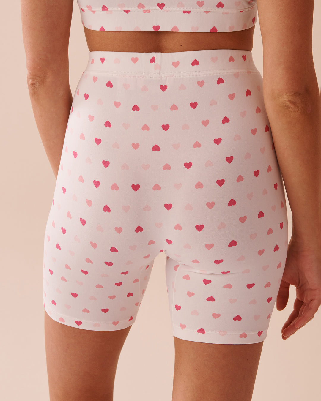Heart Print Super Soft Biker Style Pajama Shorts - Snow White Hearts