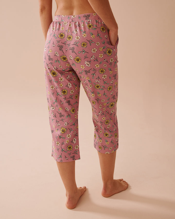 Sunflower Print Cotton Capris - Lilas Sunflowers