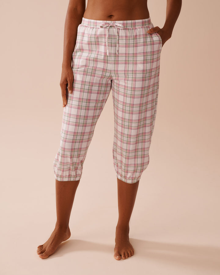 Multicolour Plaid Cotton Fitted Capris - Lilas Plaid