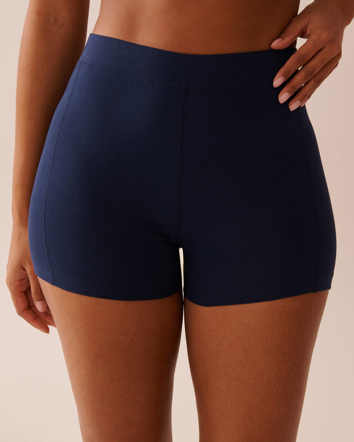 Cotton Biker Style Pajama Shorts - Maritime Blue