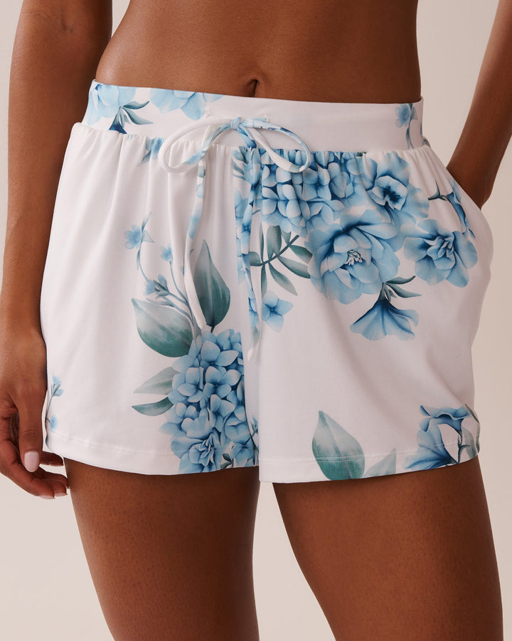 Hydrangea Print Super Soft Pajama Shorts - Snow White Hydrangea