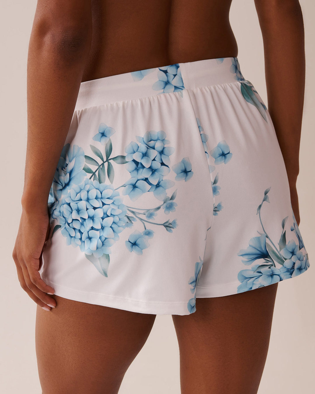 Hydrangea Print Super Soft Pajama Shorts - Snow White Hydrangea