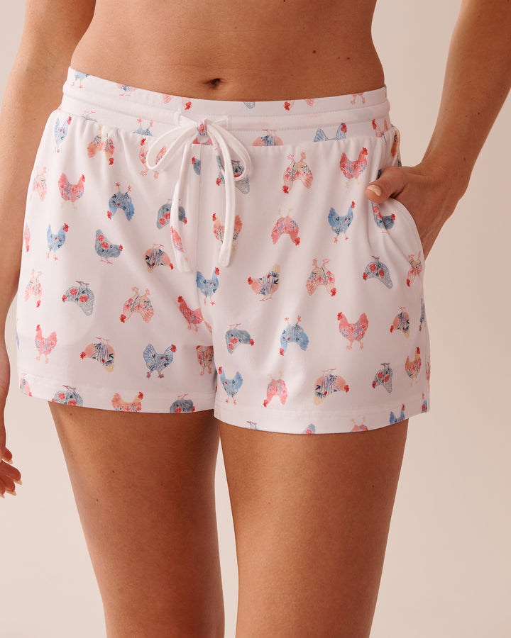 Chicken Print Super Soft Pajama Shorts - Snow White Chickens