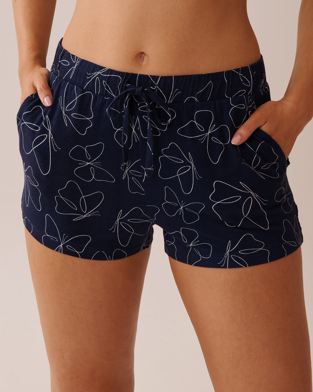 Butterfly Print Soft Jersey Pajama Shorts - Blue Butterfly