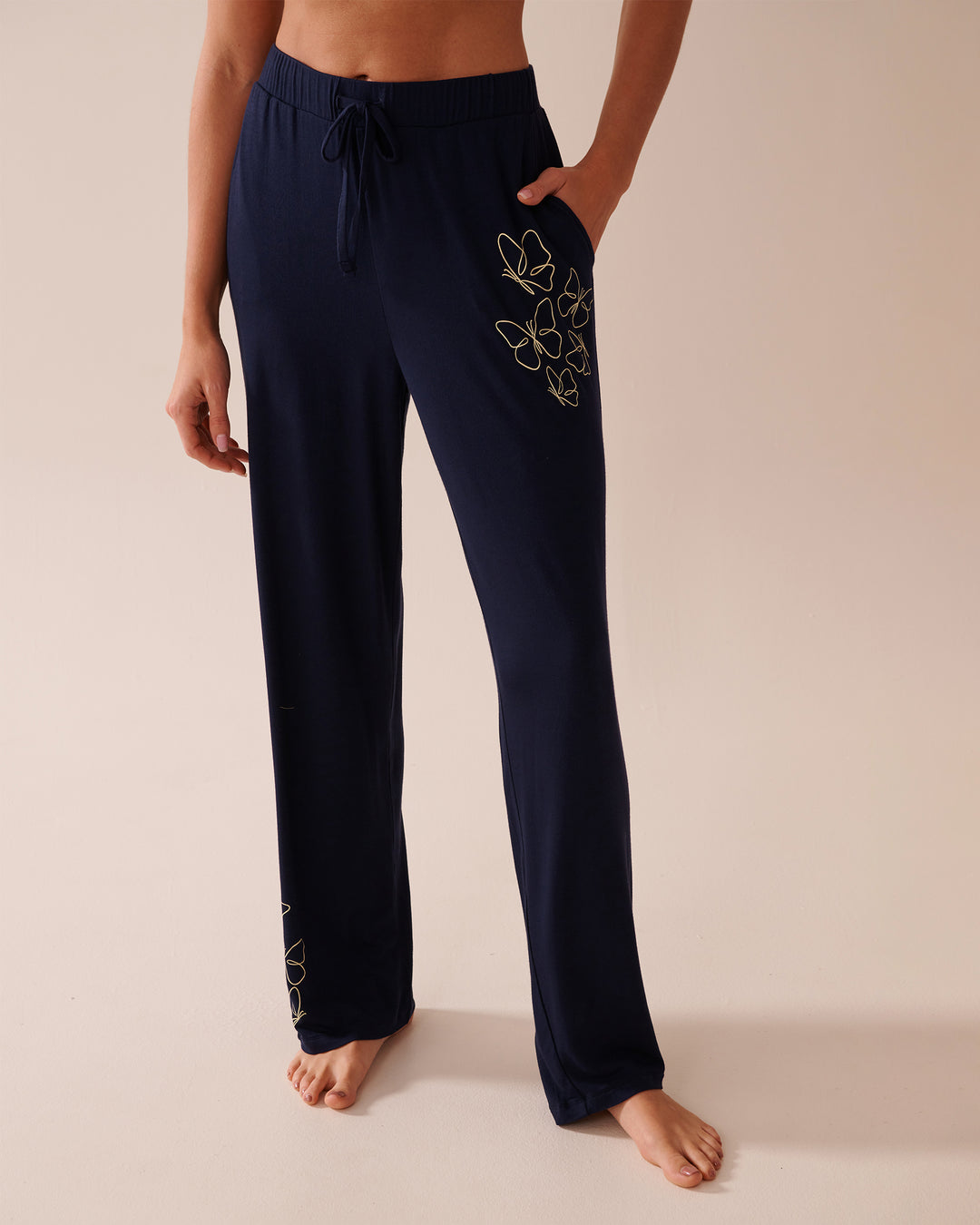 Butterfly Print Soft Jersey Pajama Pants - Maritime Blue