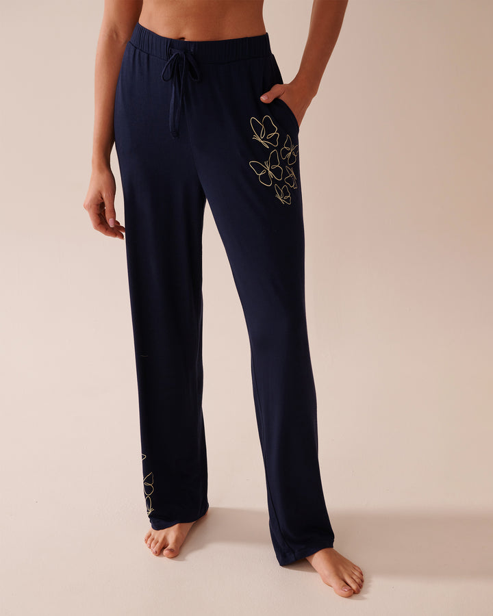 Butterfly Print Soft Jersey Pajama Pants - Maritime Blue