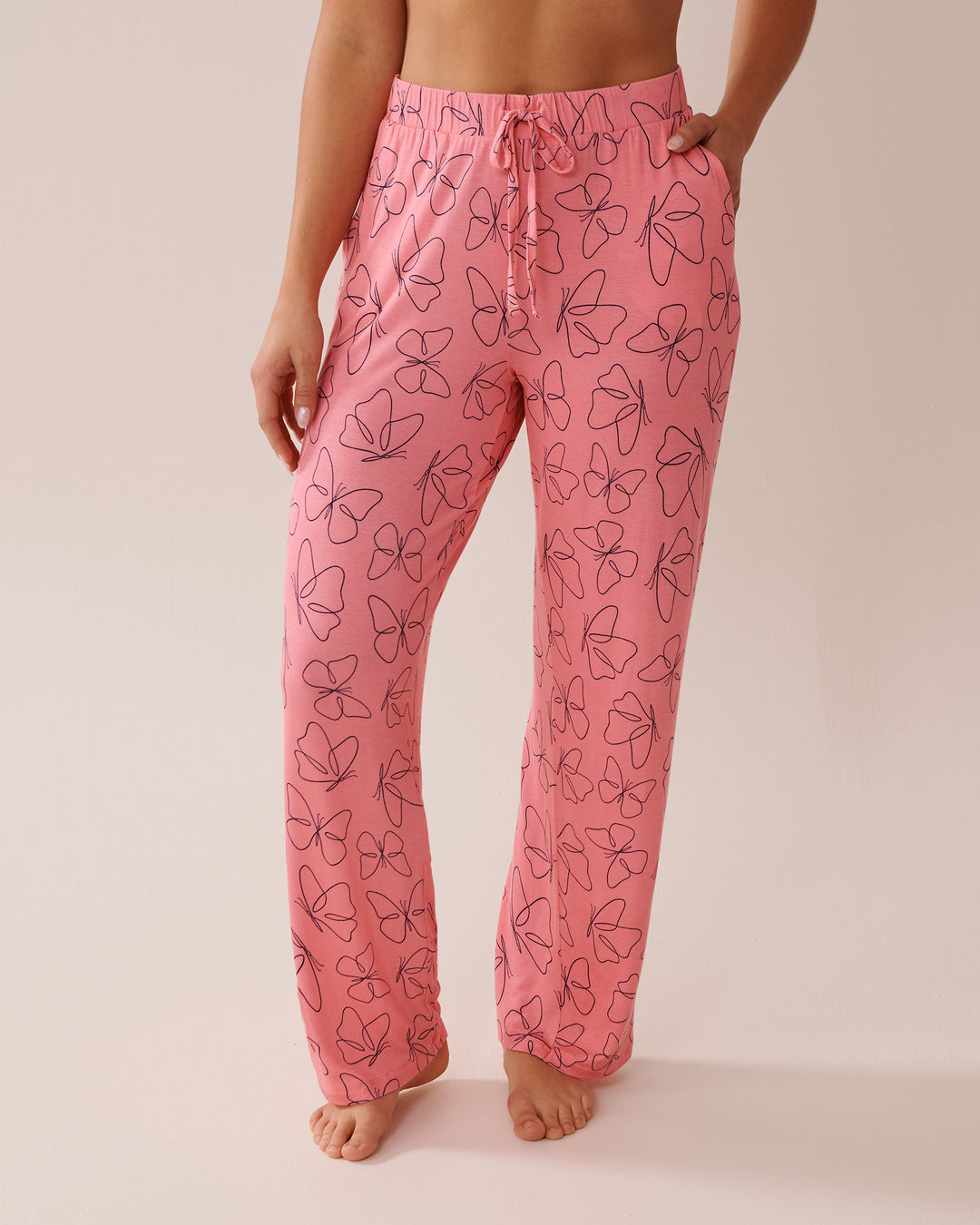 Butterfly Print Soft Jersey Pajama Pants - Salmon Butterfly