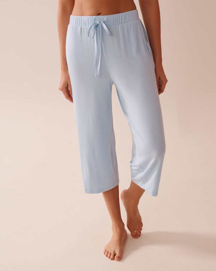 Butterfly Print Soft Jersey Pajama Capris - Cool Blue