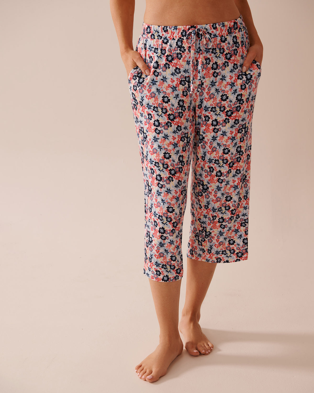 Butterfly Print Soft Jersey Pajama Capris - Blue Butterfly