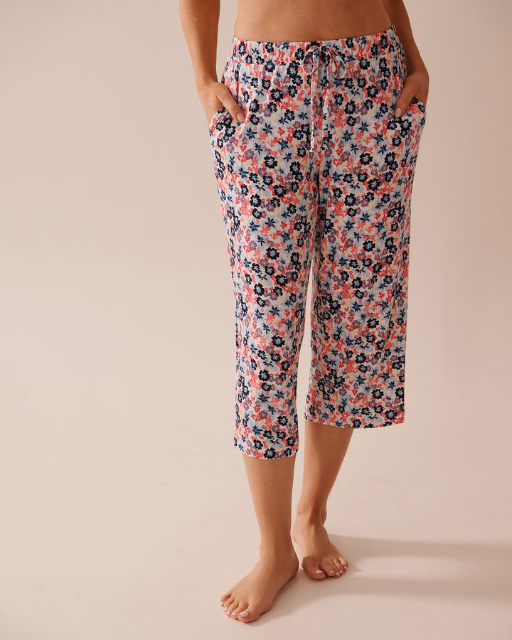 Butterfly Print Soft Jersey Pajama Capris - Blue Butterfly