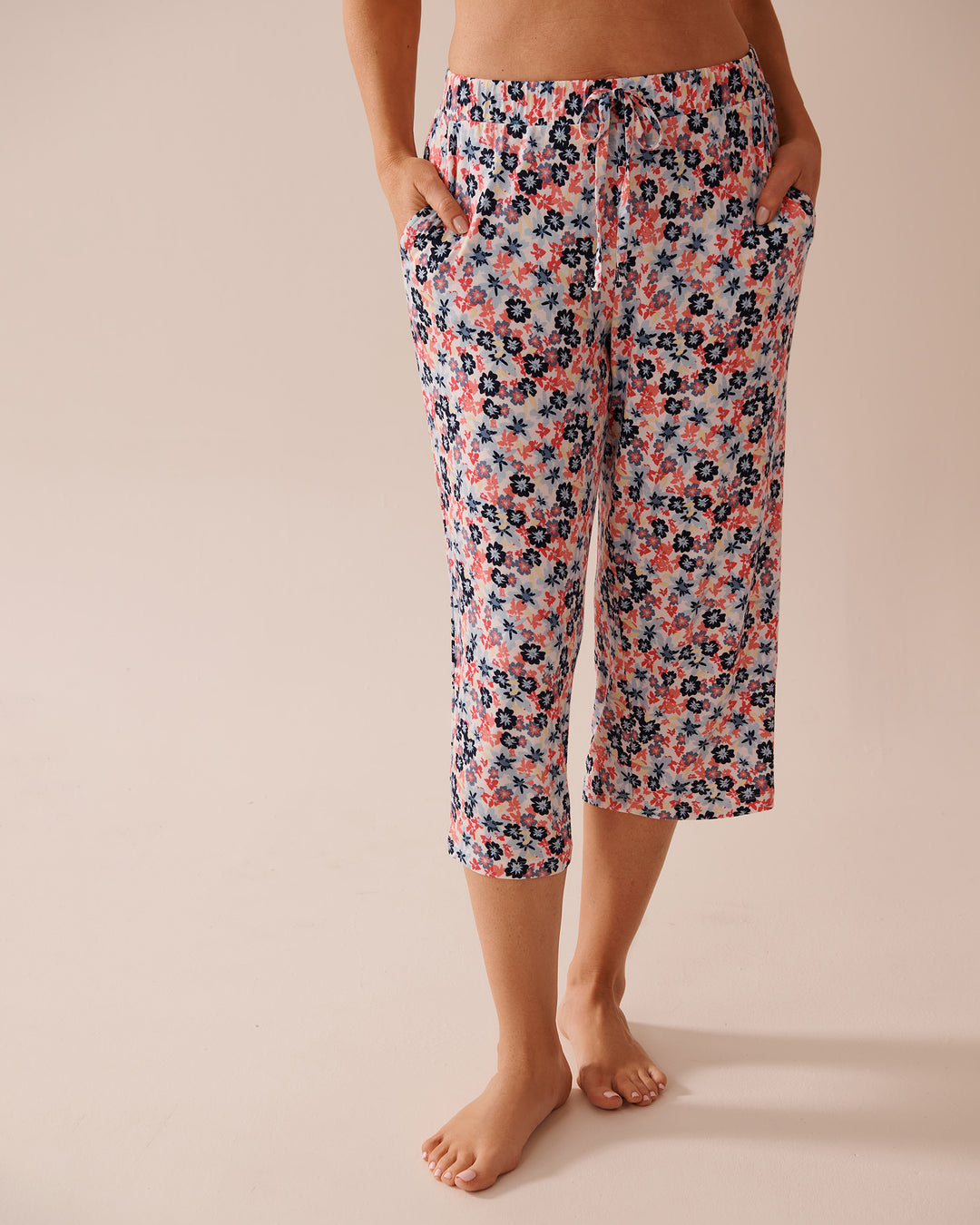 Butterfly Print Soft Jersey Pajama Capris - Multi Flower Ditsy