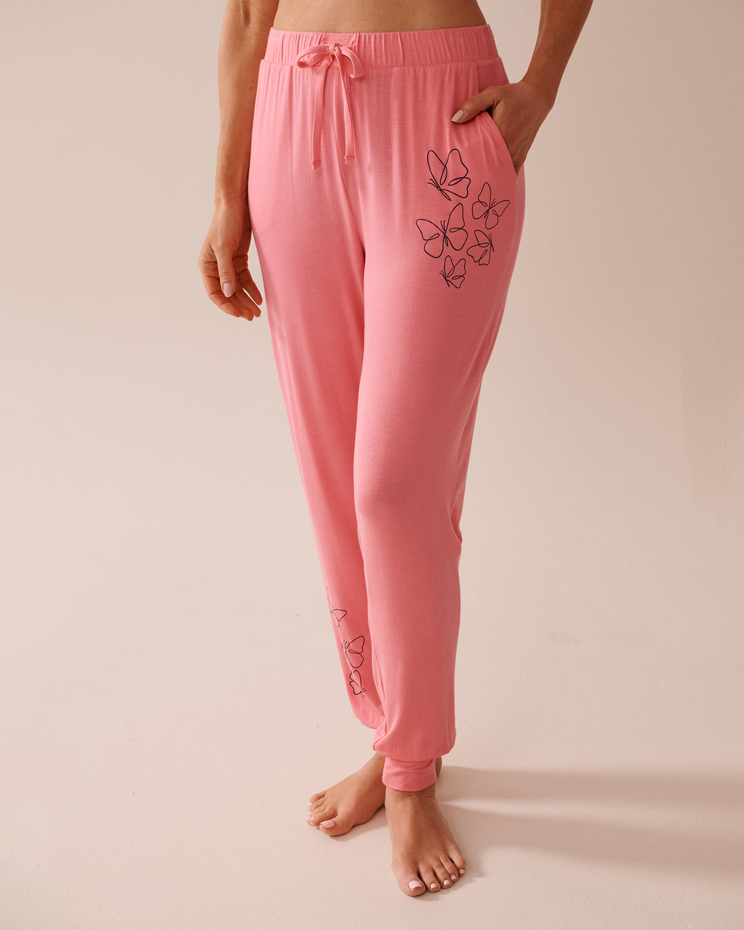 Polka Dot Soft Jersey Jogger Pajama Pants - Salmon Rose
