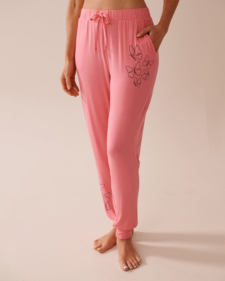 Polka Dot Soft Jersey Jogger Pajama Pants - Salmon Rose