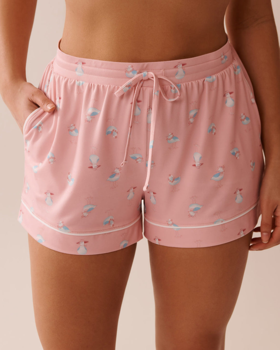 Seagull Print Super Soft Pajama Shorts - Wan Blue Boho Crab