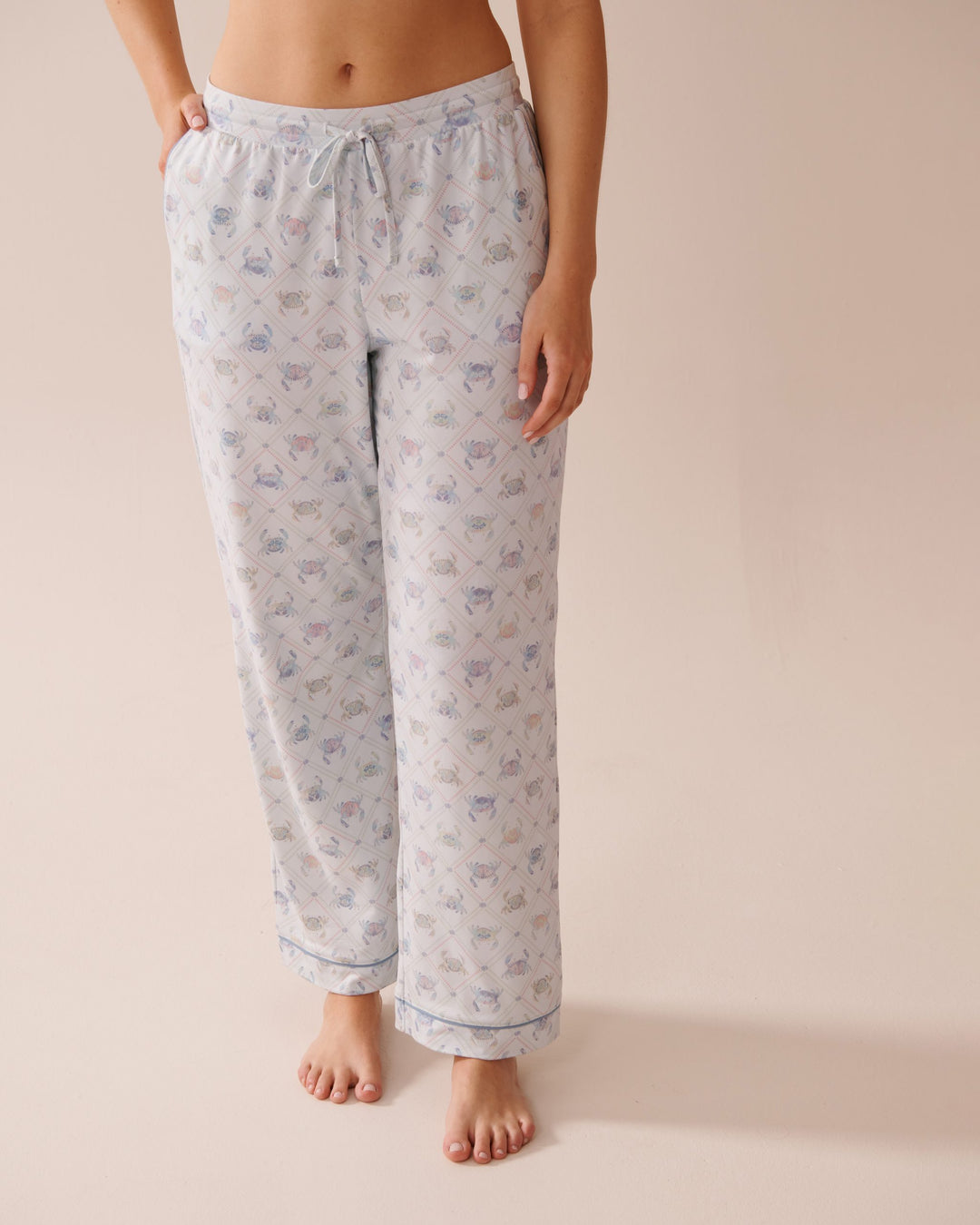 Seagull Print Super Soft Pajama Pants - Wan Blue Boho Crab