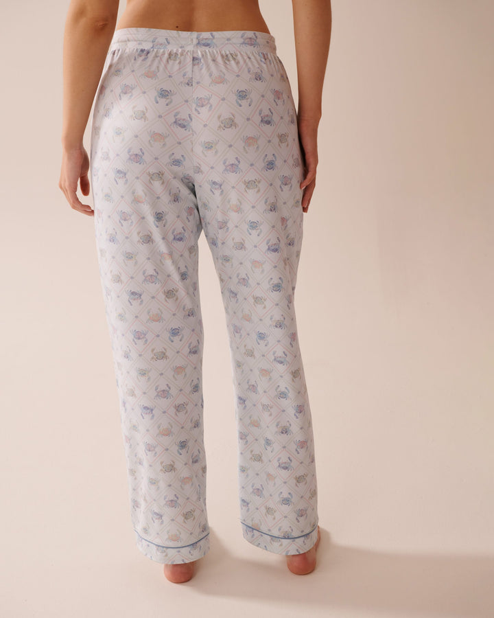 Seagull Print Super Soft Pajama Pants - Wan Blue Boho Crab