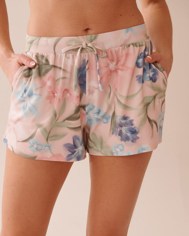 Watercolour Flower Print Super Soft Pajama Shorts - Morganite Floral