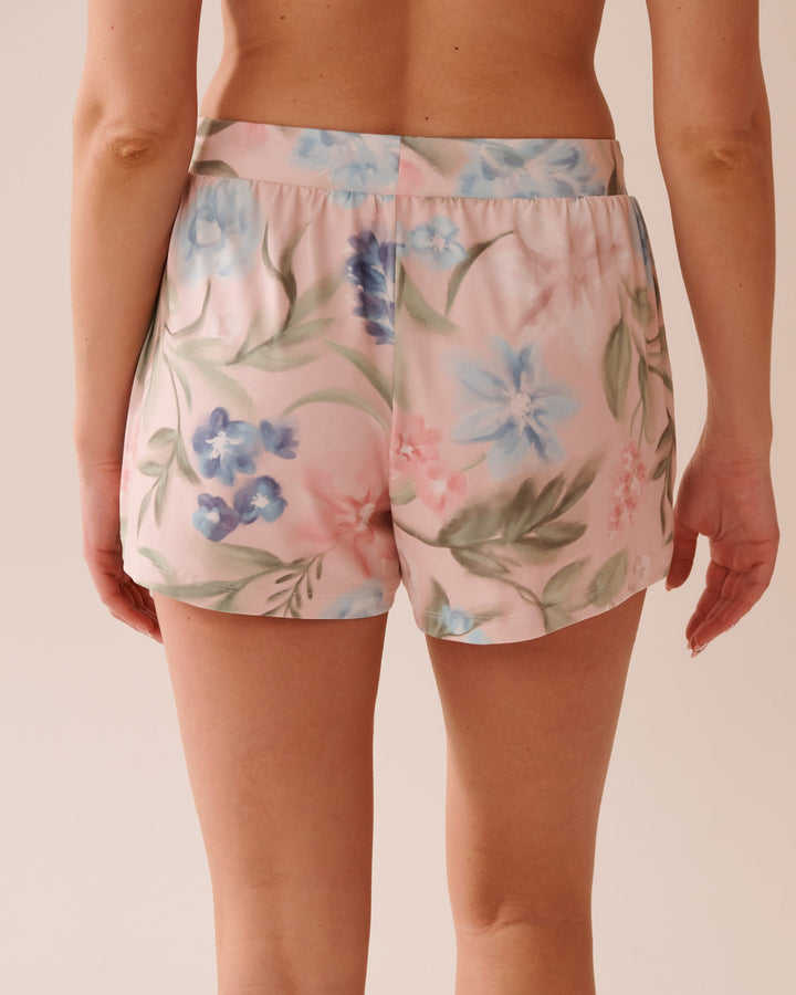 Watercolour Flower Print Super Soft Pajama Shorts - Morganite Floral