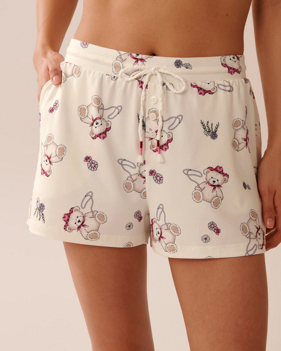 Frog Print Super Soft Pajama Shorts - Snow White Cowbear
