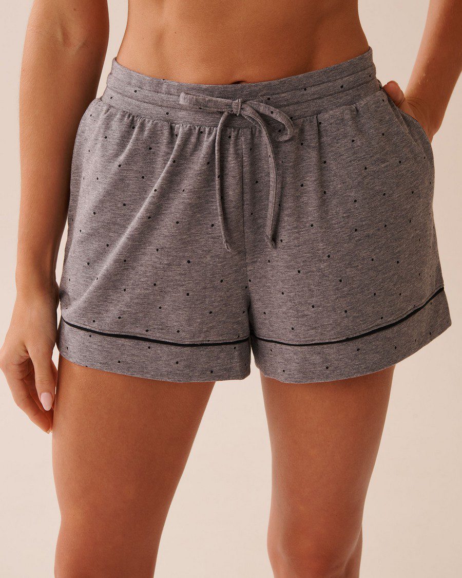 Cotton Pajama Shorts - Comfy Charcoal Grey Mix Dot