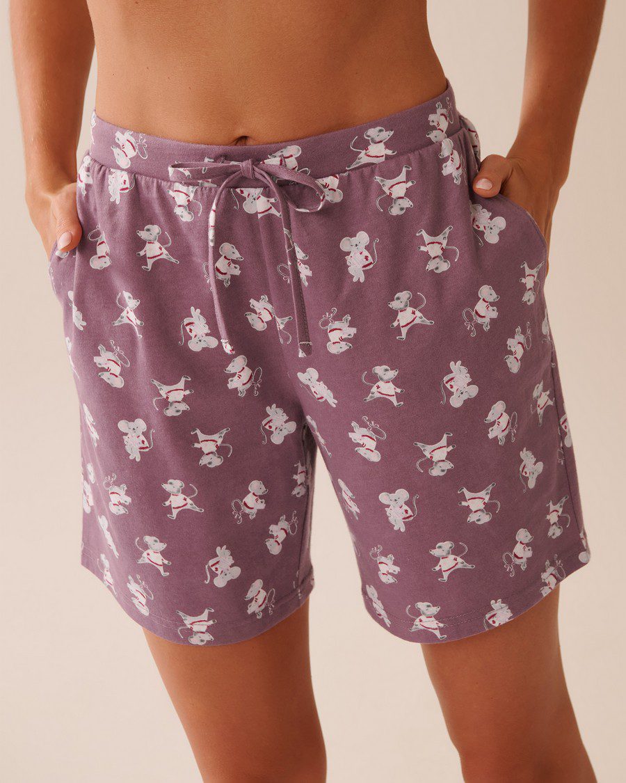 Mouse Print Cotton Pyjama Bermudas - Grapeade Mouse