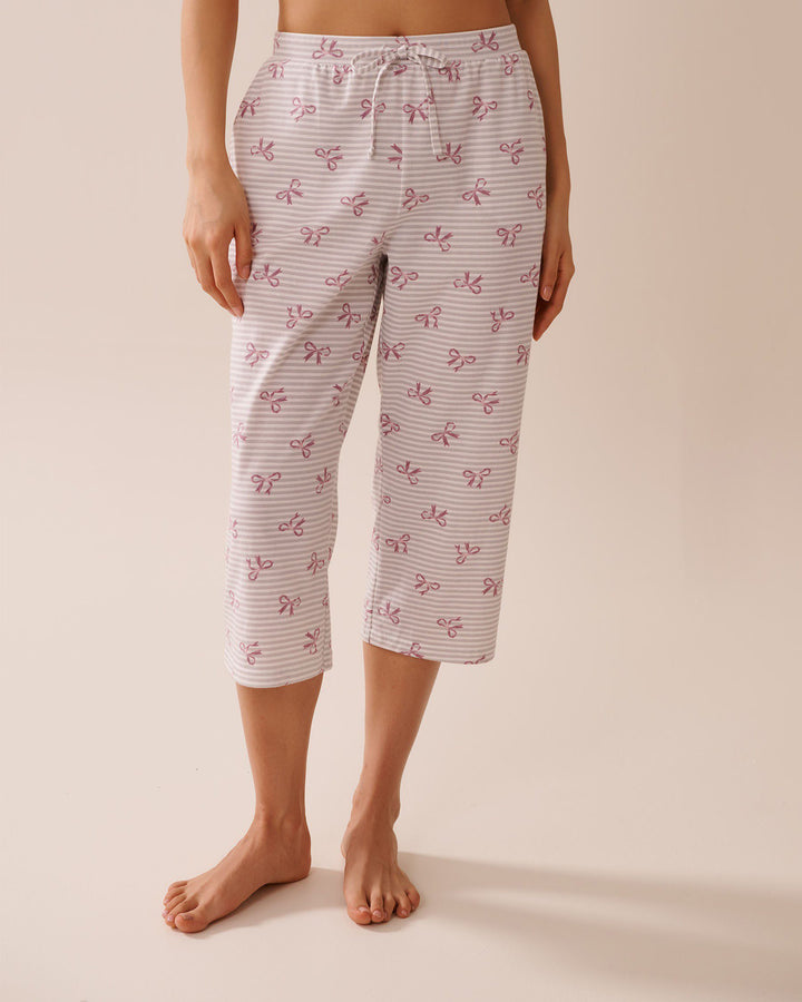 Book Lover Print Cotton Pajama Capris - Lotus Wording